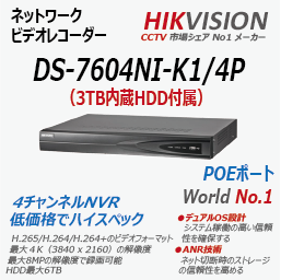 Hikvision ハイクビジョン 4-ch チャンネル ネットワークビデオレコーダー POEポート NVR HDD ハードディスク付属