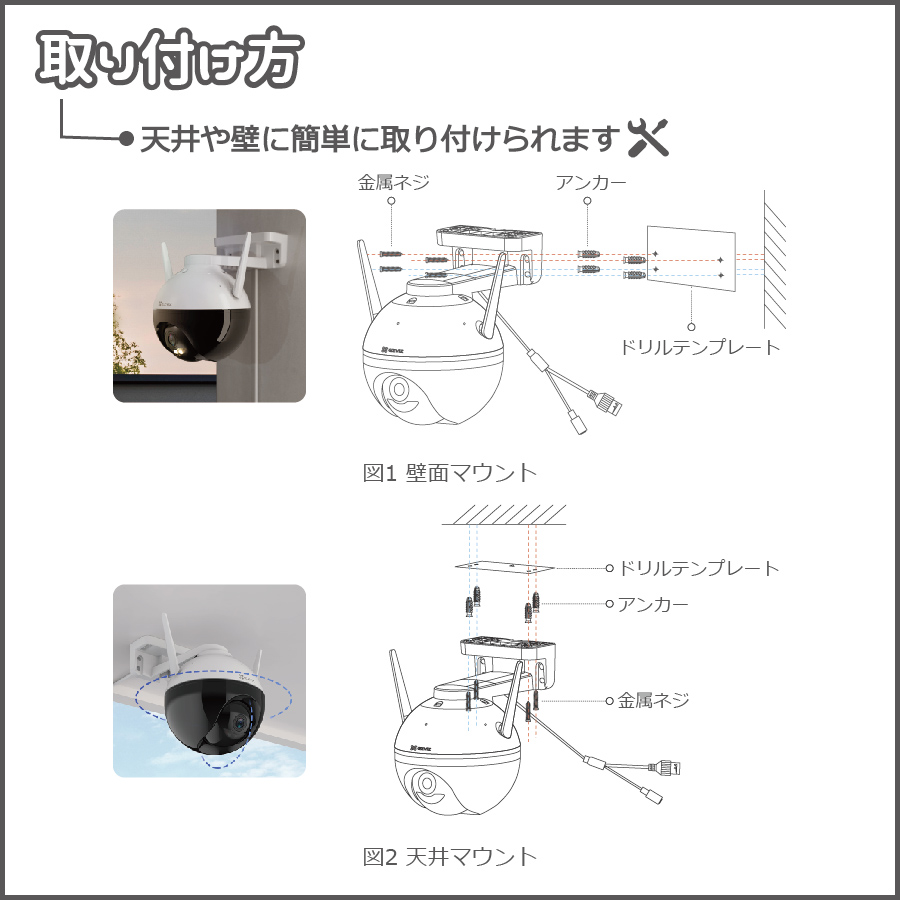 防犯カメラ 監視カメラ セキュリティ 家庭用 屋外対応 自宅Wifi スマホによる遠隔操作 一人暮らし 介護 留守番 ペット、子供や老人の見守り C8C