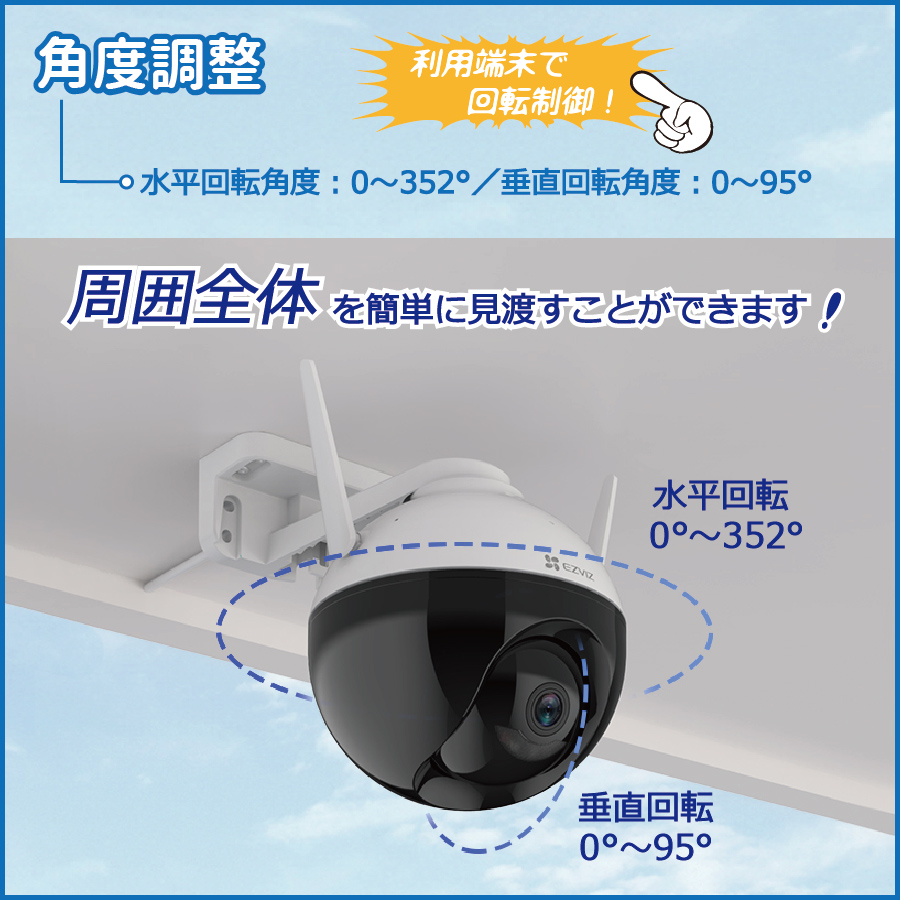 防犯カメラ 監視カメラ セキュリティ 家庭用 屋外対応 自宅Wifi スマホによる遠隔操作 一人暮らし 介護 留守番 ペット、子供や老人の見守り C8C